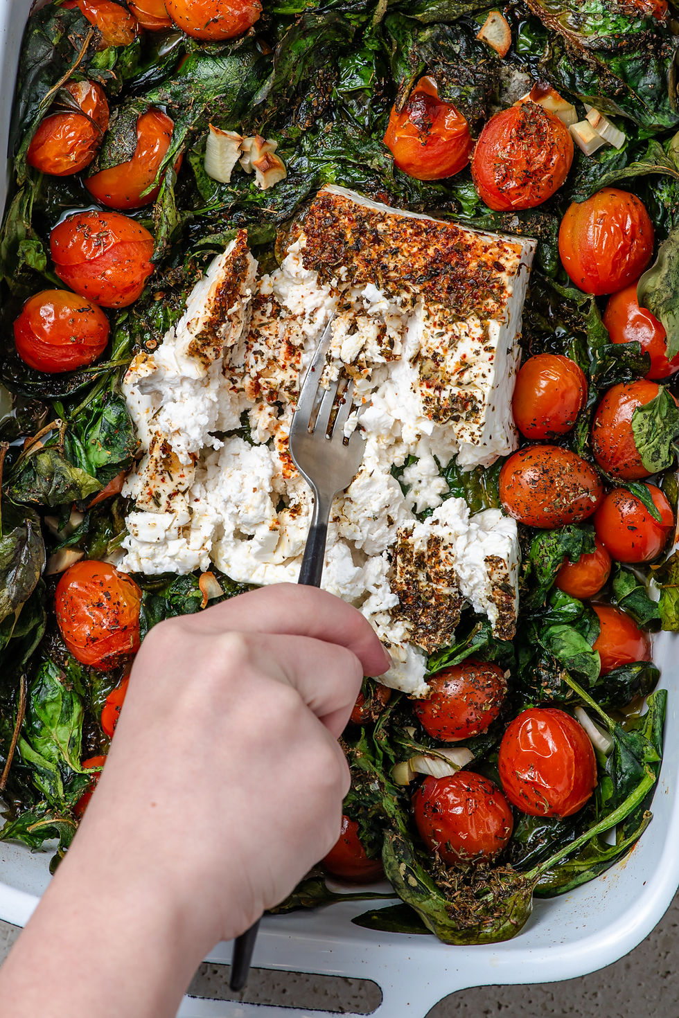 Baked Feta Pasta with Spinach and Pine Nuts - Smashing Feta