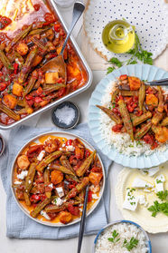 Greek Baked Okra with Potatoes (Bamies Sto Fourno)