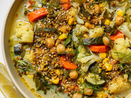 Chickpea Vegetable Soup with Lemon and Dukkah, gluten-free