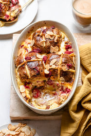 Hot Cross Buns Pudding with Raspberries and Lemon Curd