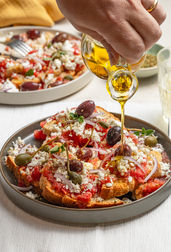 Greek dakos with tomato feta and olives