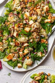 Roasted Cauliflower and Chickpea Salad with Halloumi, gluten-free