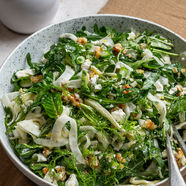 Fennel and rocket salad with Greek feta, fresh mint, toasted walnuts and lemon dressing.