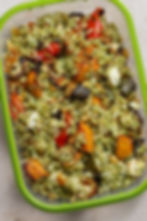 Pesto Rice with Roasted Vegetables and Feta in Meal Prep Container