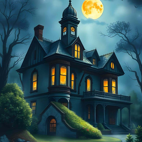 Illustration aquarelle d’un manoir abandonné dans la brume, parfait pour une rencontre effrayante JDR.