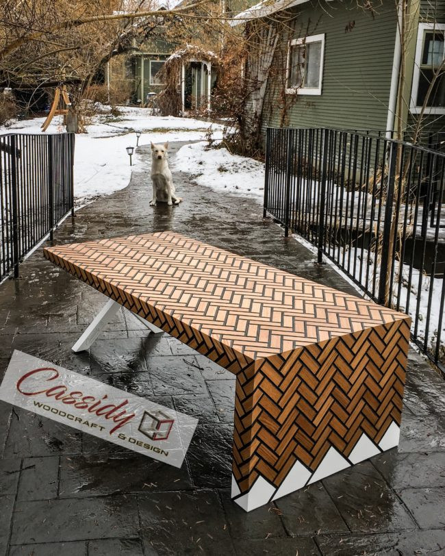 Thumbnail: Oak Herringbone-Tile Waterfall Table
