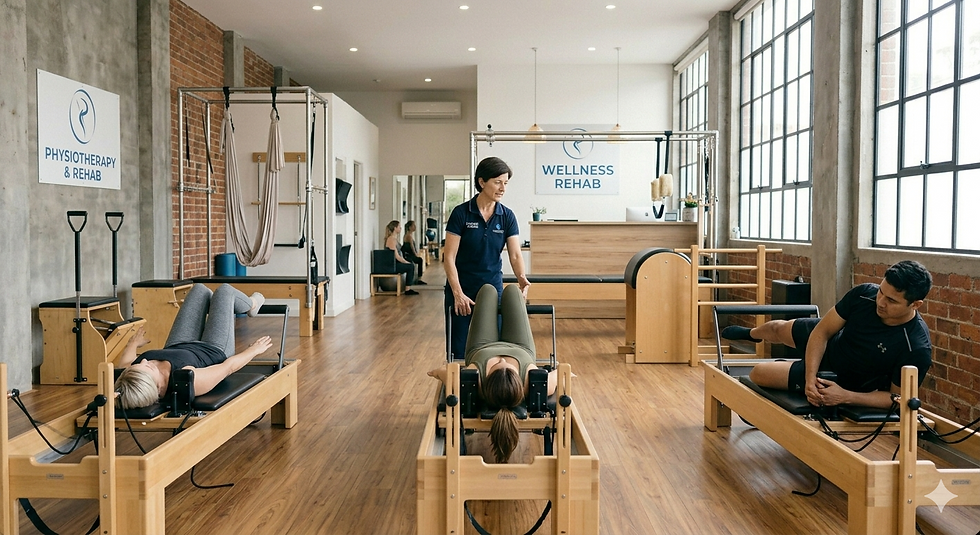 Pilates instructor supporting a client returning to movement after pain.