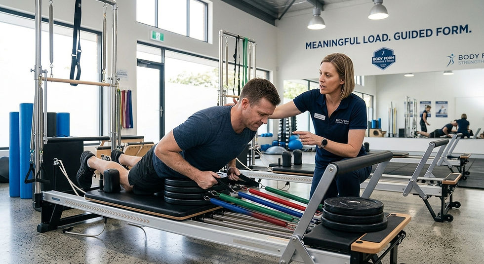 Mechanical tension and strength training principles in Pilates programming.