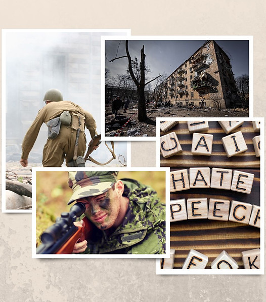 "Let There Be Peace" is a custom graphics design revealing weapons that are used in wars and the destruction left behind.