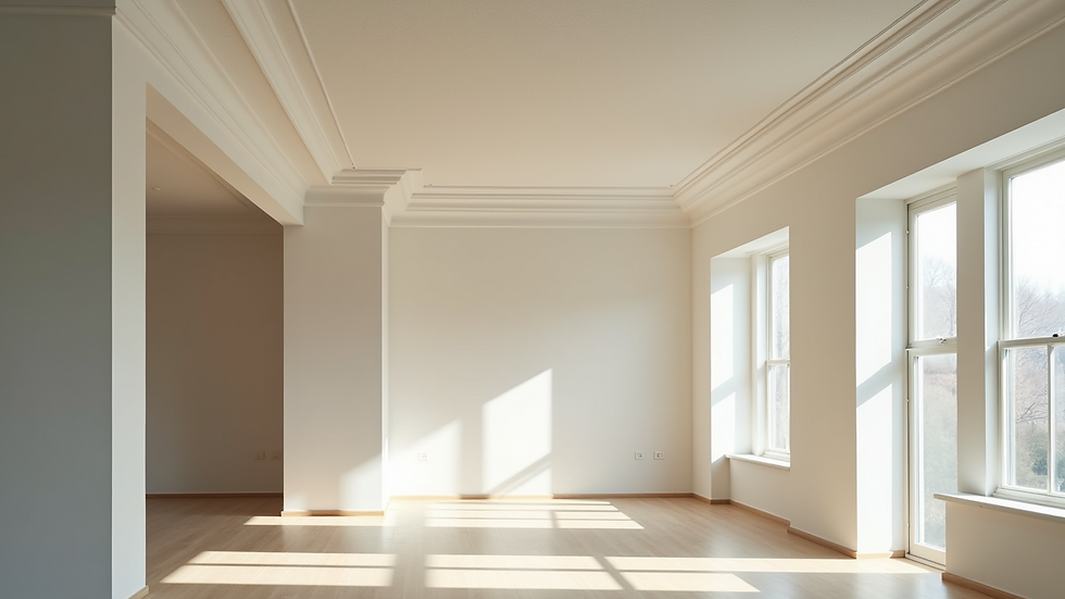 Wide angle view of a renovated ceiling with smooth texture