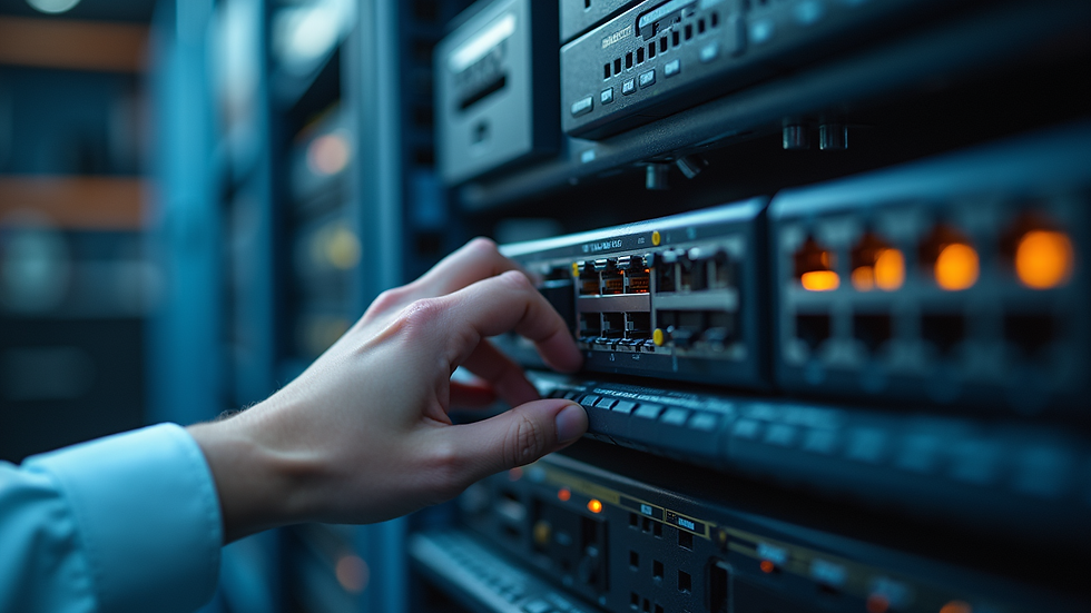 Close-up view of a student configuring a network switch in a lab