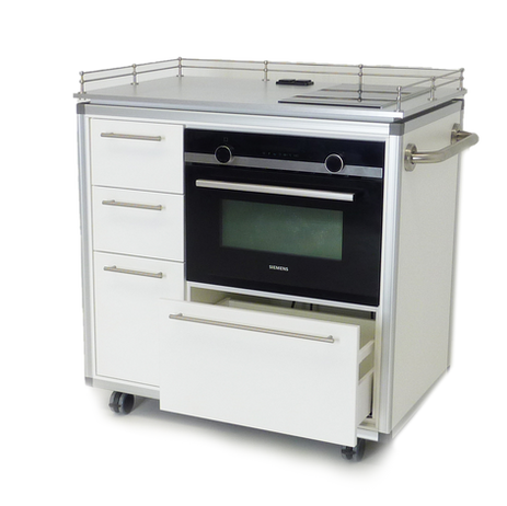 Mobile Koch und Backstation weiß mit Ofen und Herdplatte auf Rädern