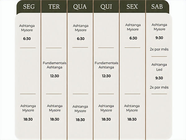 Horário de yoga no Sattva em 2026