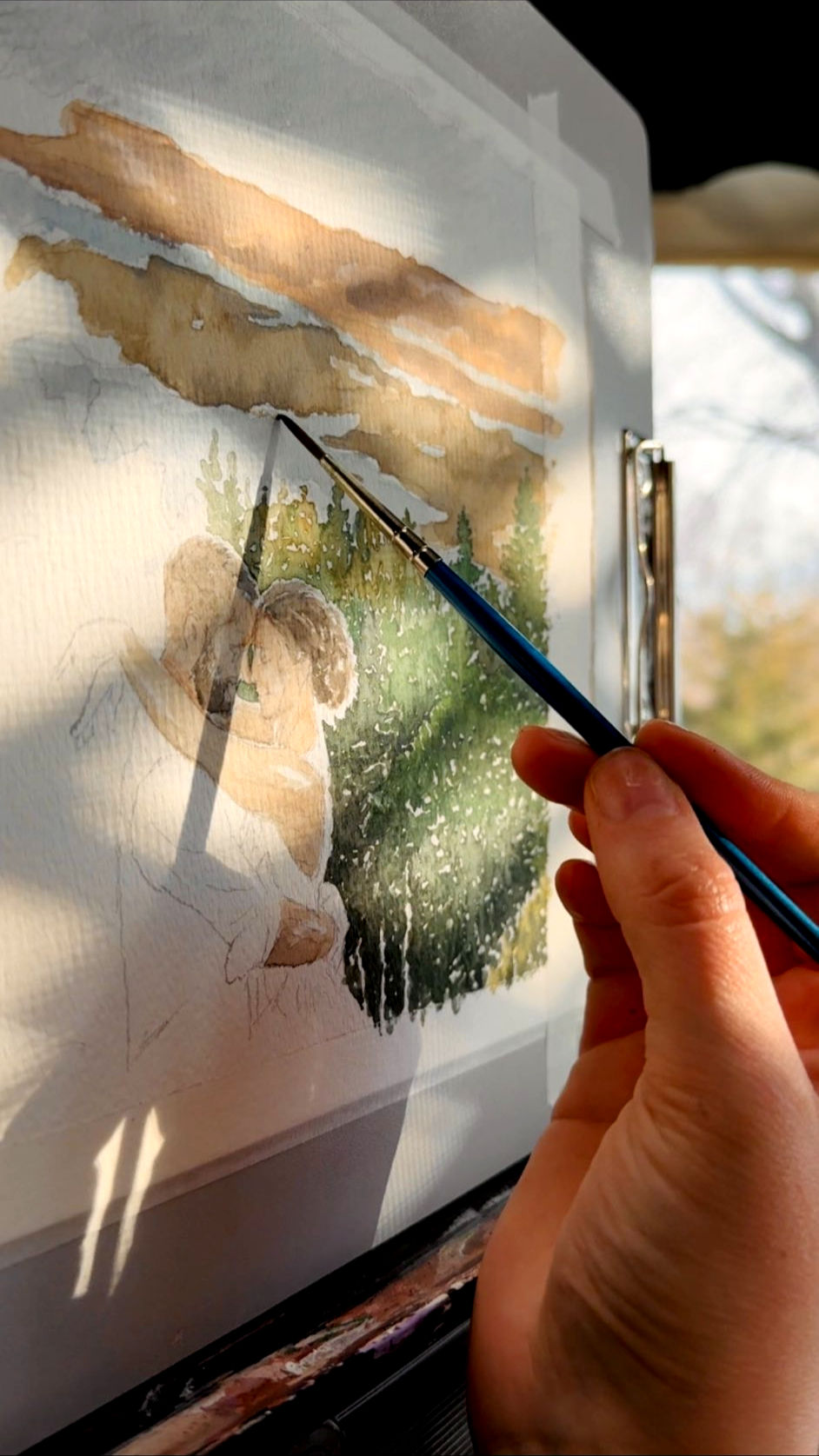 Work in progress watercolor wedding painting.