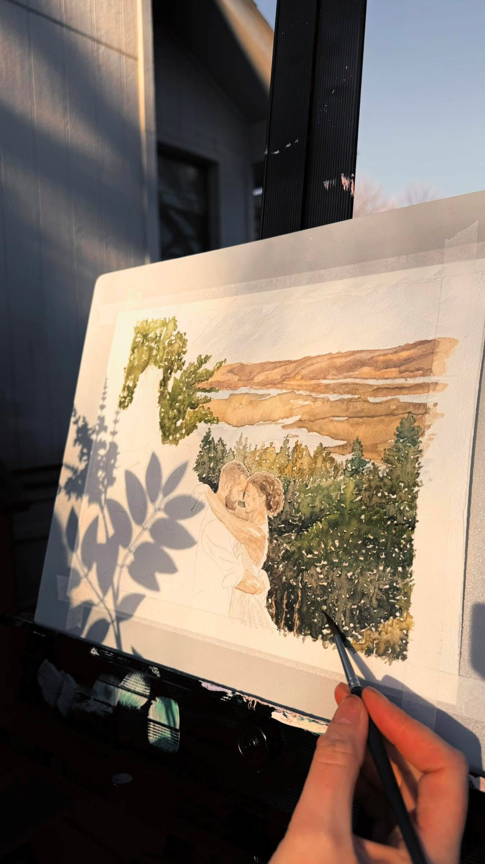 Work in progress watercolor wedding painting.