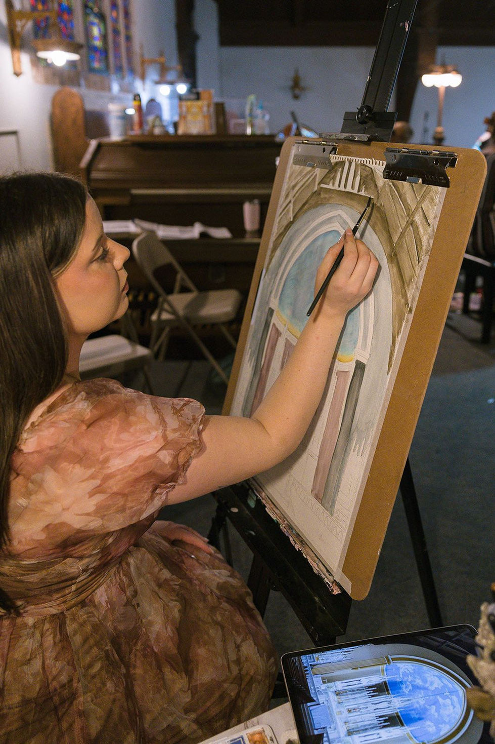 Work in progress watercolor wedding painting.