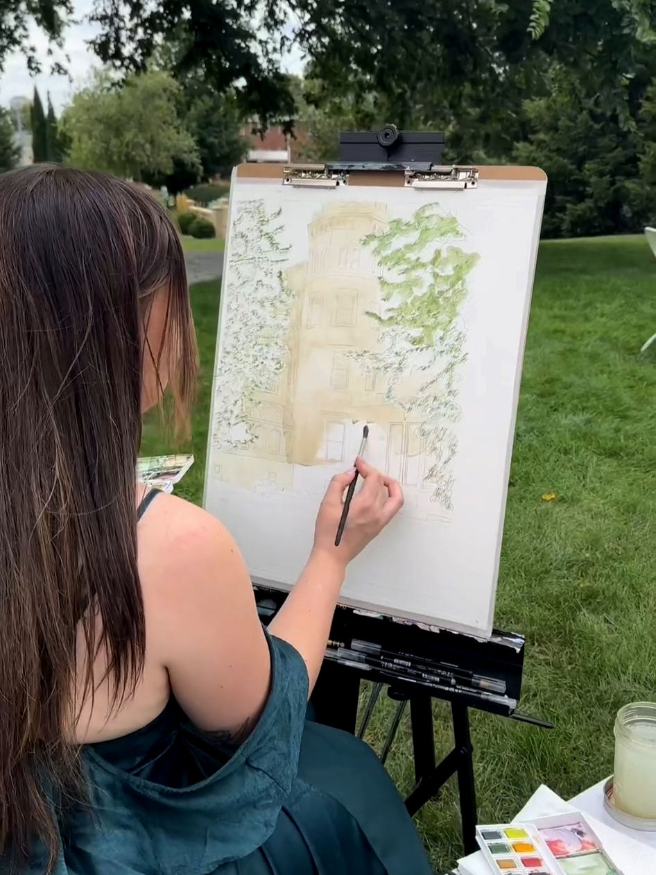 Painting work in progress at wedding.