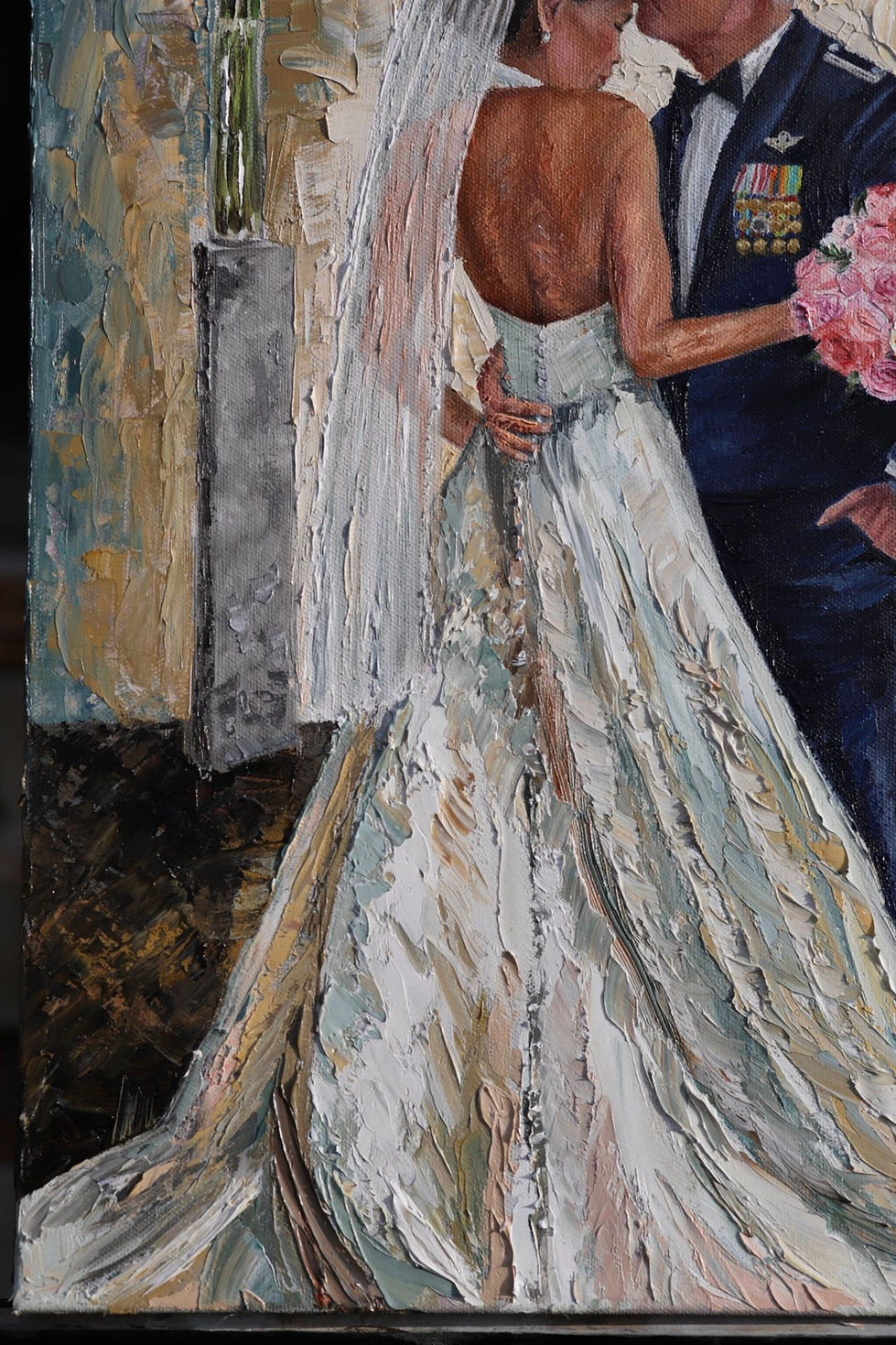 Work in progress textured wedding oil painting.
