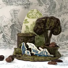 Création en chocolat inspirée d'une célèbre toile. Chocolat noir 72% de cacao, pur beurre de cacao.