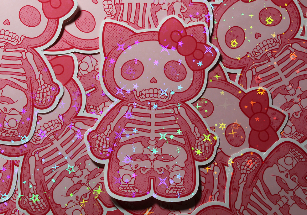 Hello Kitty Pink Skeleton Holographic Sticker