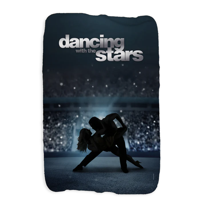 A Dancing with the Stars themed blanket with a silhouette of Sharna Burgess and Alan Bersten on it