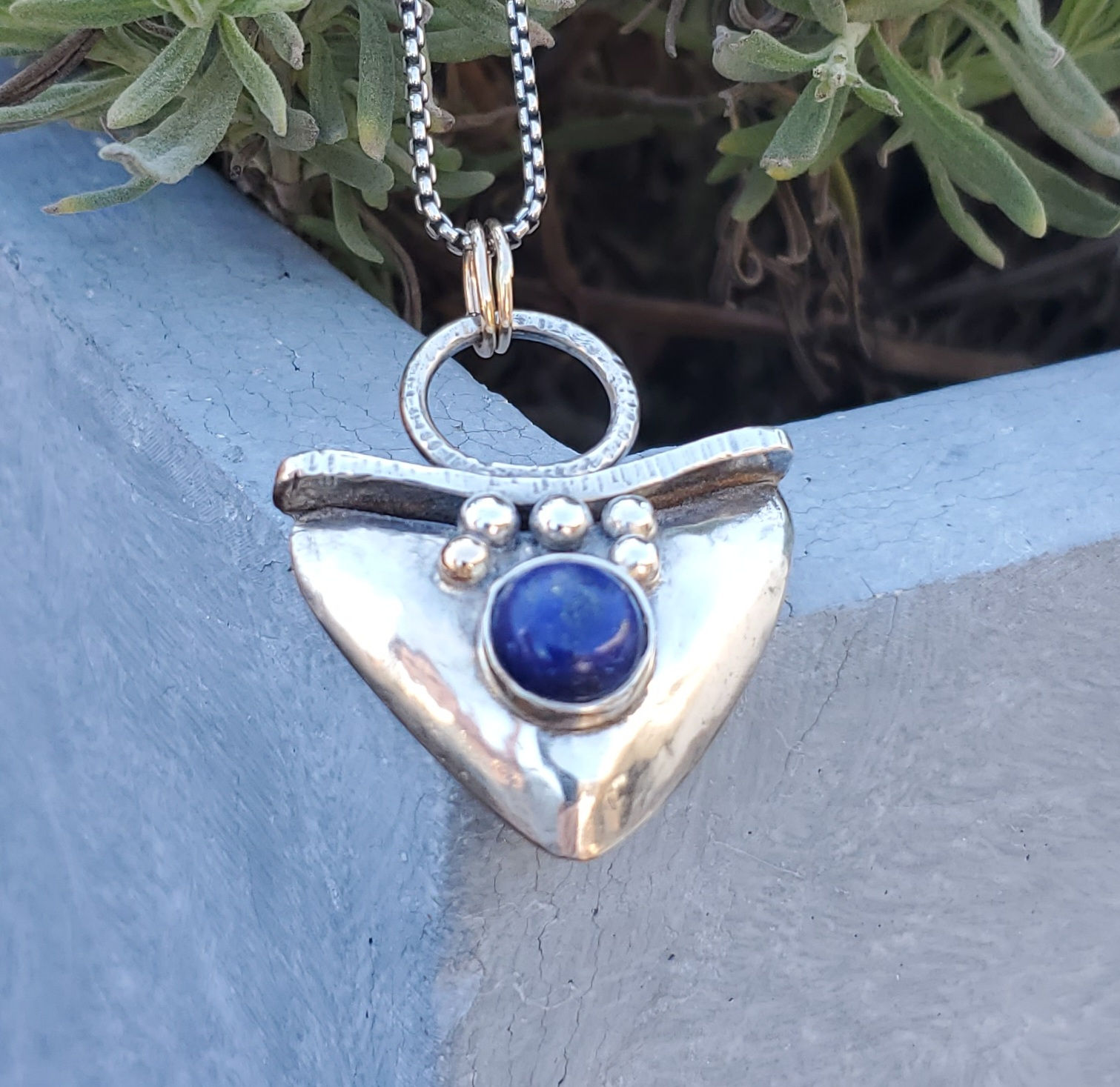 Puffed Lapis Necklace with 14K Gold Accents