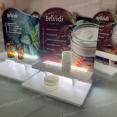 Espositore da banco in forex con 2 ripiani personalizzato con illuminazione a led