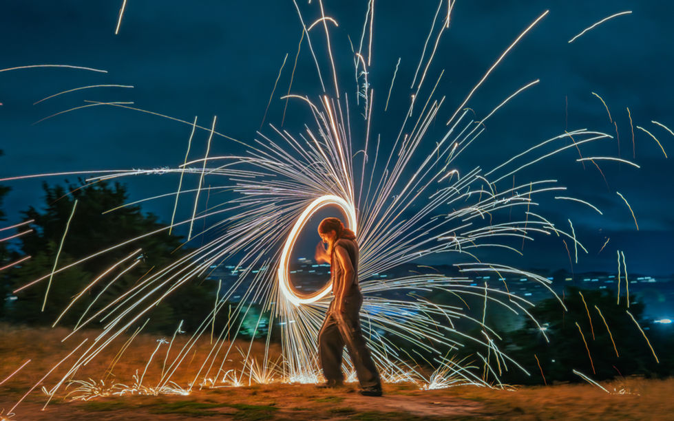 Fire performer in Bristol city centre