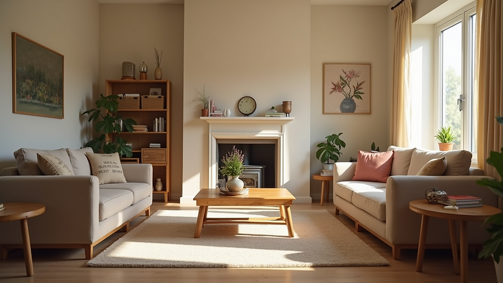 Eye-level view of a cozy living room in a supported living facility