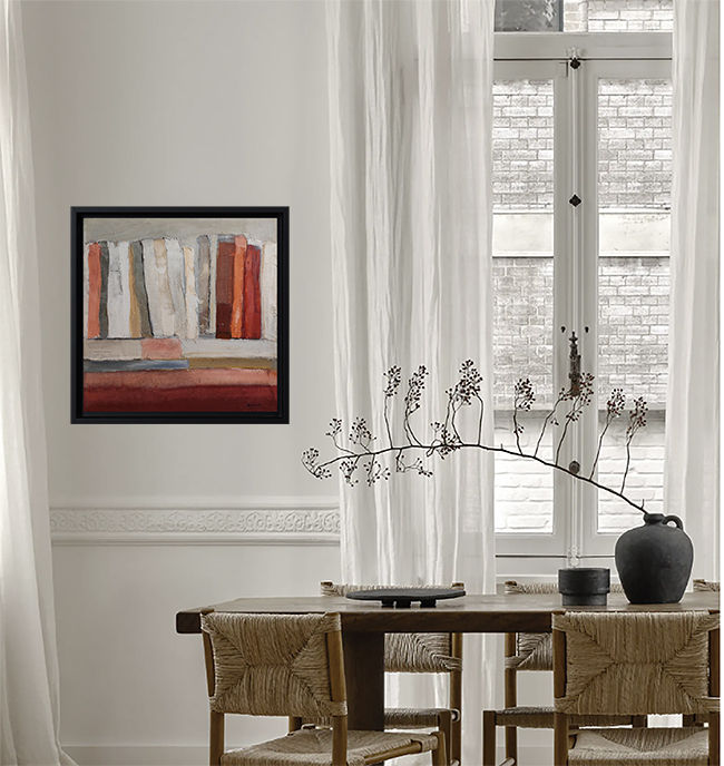 Thumbnail: "Les reliures" in situ,  huile et collage sur toile, bibliotheque abstraite de Sophie Dumont
