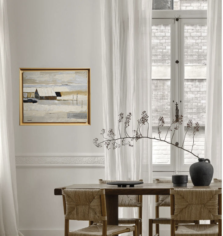 Miniature : "Neige" in situ, tableau semi abstrait minimaliste d'un paysage enneigé