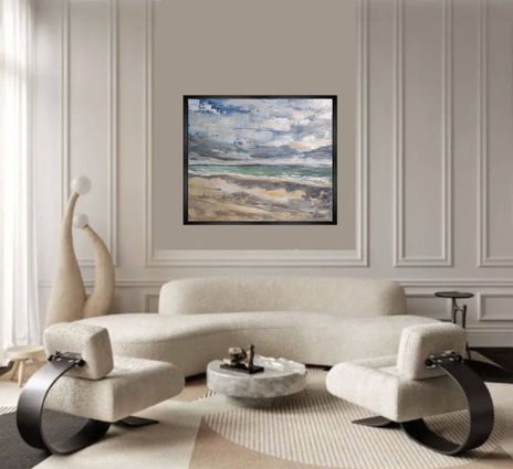 tableau d'un bord de mer sous ciel orageux en Normandie. Peinture de Sophie Dumont artiste peintre