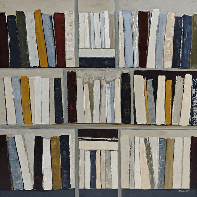 "Architecture du livre" grand tableau abstrait d'une bibliotheque de Sophie Dumont