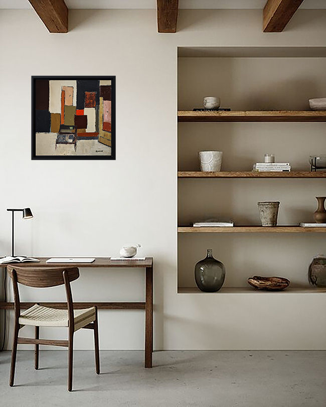 Thumbnail: "Partition interieure" en situation. Tableau expressionniste abstrait d'un atelier d'artiste par Sophie Dumont
