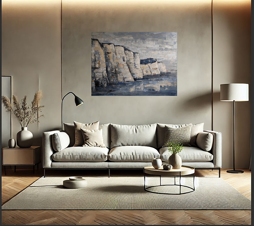 "Les falaises" mis en situation. Tableau texturé à l'huile sur toile sur le theme des falaises de Sophie dumont