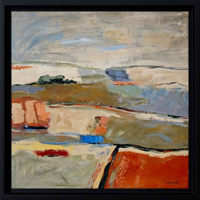 "Cadences des saisons" encadré en noir - Paysage abstrait à l'huile sur toile de Sophie Dumont