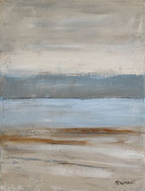 Le tableau repose sur un dialogue entre deux champs chromatiques, sans narration directe. Il s’agit davantage d’un seuil, d’un passage silencieux, que d’un paysage ou d’une architecture identifiable. Les tonalités sont volontairement retenues, avec des strates superposées qui créent de la profondeur sans jamais chercher l’effet.