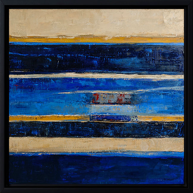 Vestiges d'horizon encadré en noir, paysage abstrait minimaliste bleu de SophieDumont