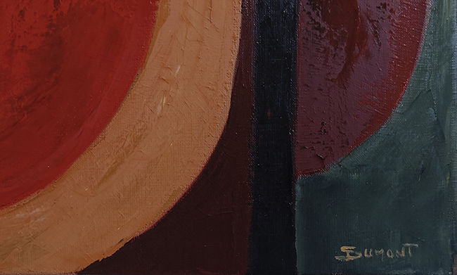 Thumbnail: Accords interieurs signature, tableau geometrique sur le theme de la musique. Huile sur toile de Sophie Dumont