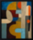 Contrepoids, Peinture géométrique abstraite de Sophie Dumont composée de formes arrondies et de structures verticales