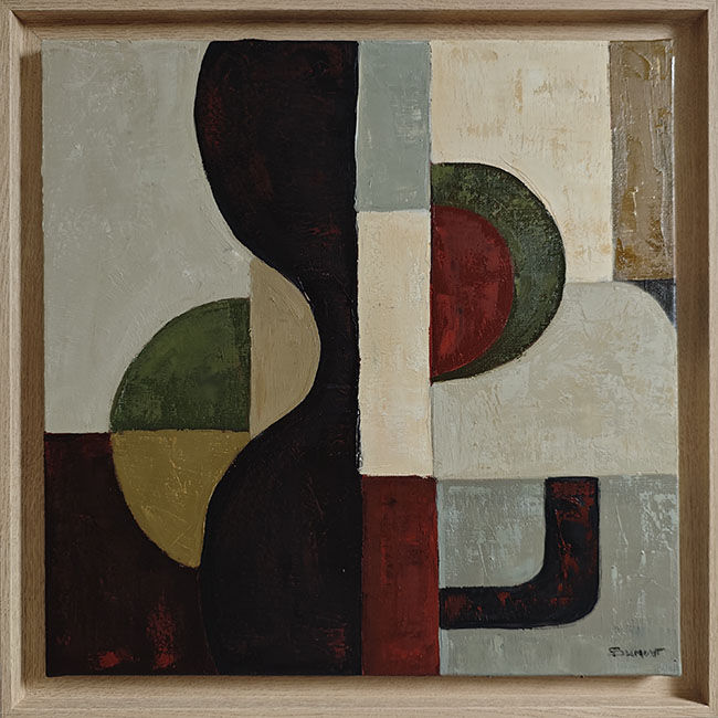 Contreforme avec cadre chêne, peinture abstraite géométrique contemporaine de Sophie Dumont,