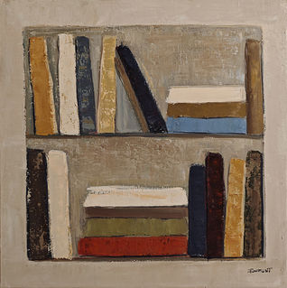 Sophie Dumont explore la bibliothèque comme architecture intérieure. Les volumes colorés, disposés en tension subtile, créent une composition stable mais vivante, où chaque verticalité semble dialoguer avec la suivante.