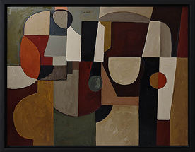 Découvrez une peinture abstraite géométrique de Sophie Dumont, où formes arrondies, équilibre des masses et richesse de la matière créent une architecture visuelle contemporaine et apaisée.