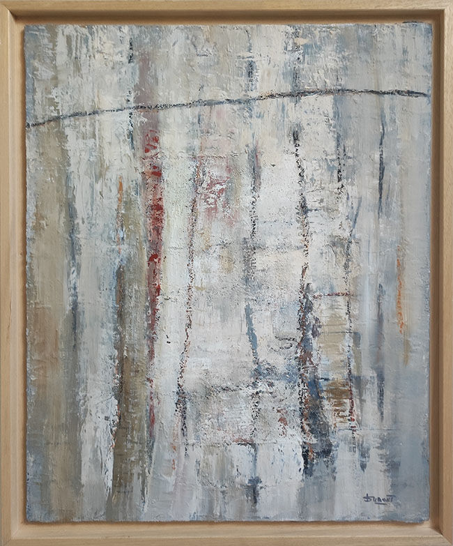 "emotions" encadré en bois naturel, tableau abstrait de sophie dumont