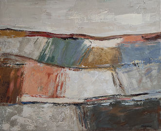Peinture abstraite contemporaine Temps Calme de Sophie Dumont, huile sur toile 54 × 65 cm, composition horizontale en strates, tons sourds et minéraux