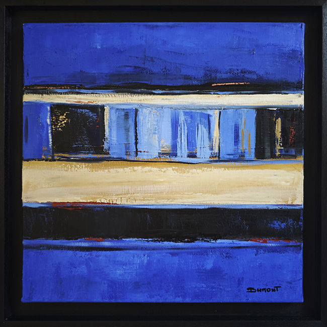 Lumière d'horizon avec cadre noir, Peinture abstraite contemporaine de Sophie Dumont représentant