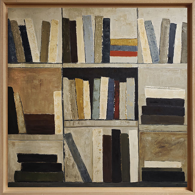 Constructed memory avec cadre bois, Grande bibliotheque abstraite de Sophie Dumont