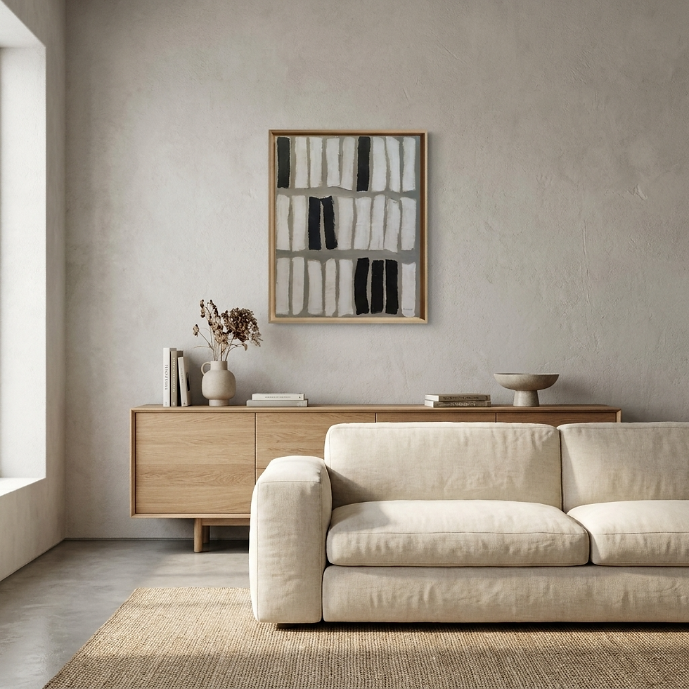 Thumbnail: Rythmes in situ, huile et collage sur toile, tableau abstrait noir et blanc in situ de sophie dumont