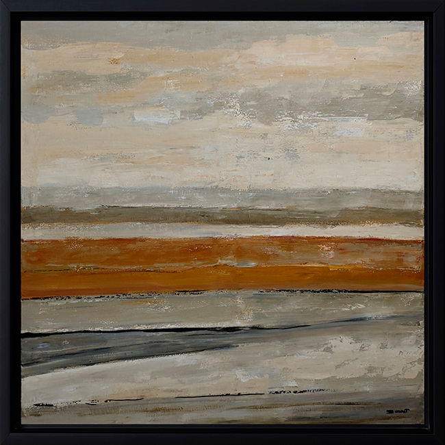 Thumbnail: Sous un ciel bas encadré en noir, paysage abstrait de Sophie Dumont