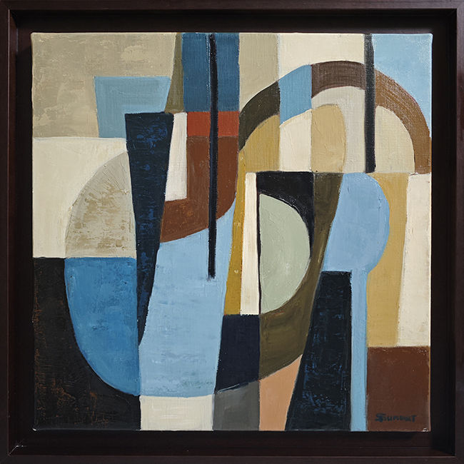 Blue convergence avec cadre marron, abstrait geometrique bleu de Sophie Dumont